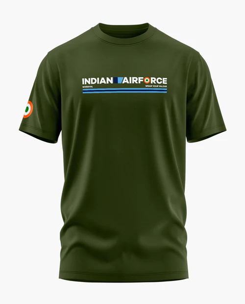 Green t-shirt with 'Indian Air Force' text and logo on a white background