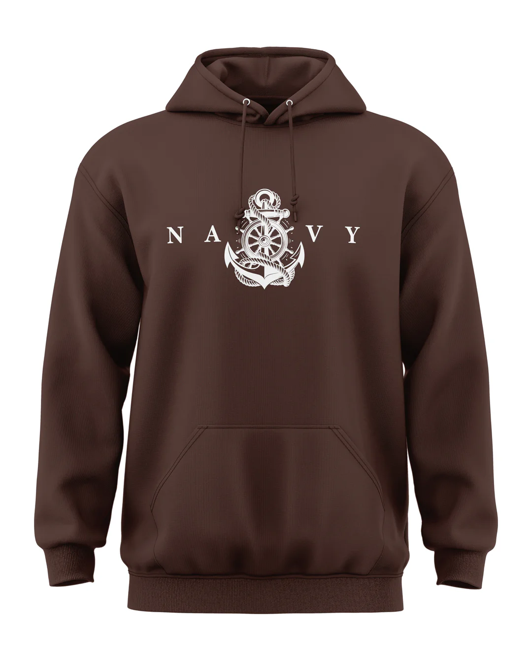 Premium Biowashed Cotton Hoodie - Navy Anchor Ship Wheel Design