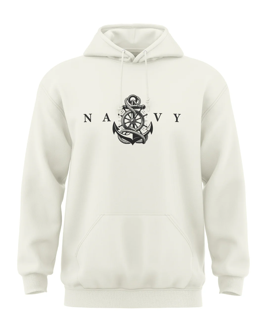 Premium Biowashed Cotton Hoodie - Navy Anchor Ship Wheel Design