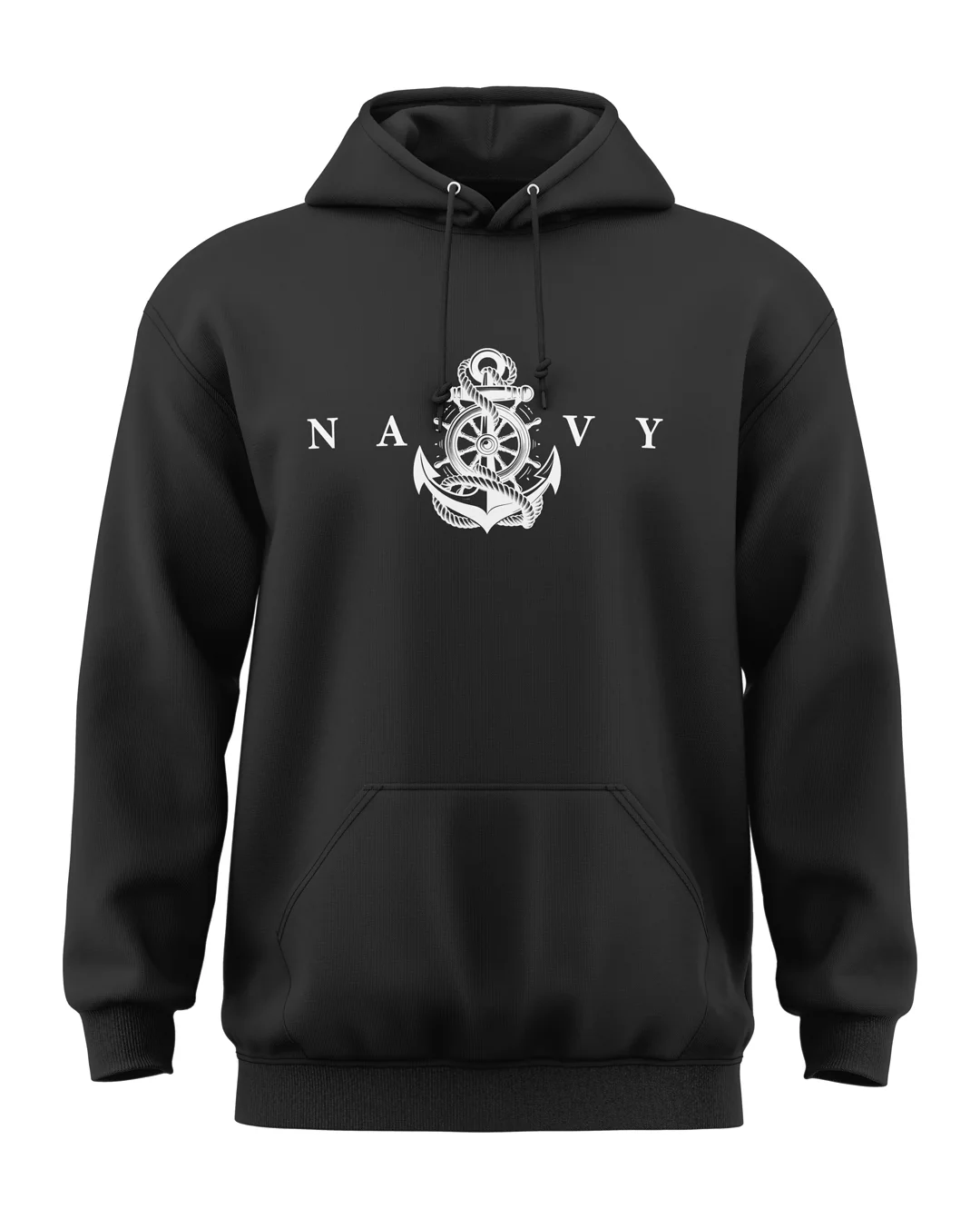 Premium Biowashed Cotton Hoodie - Navy Anchor Ship Wheel Design