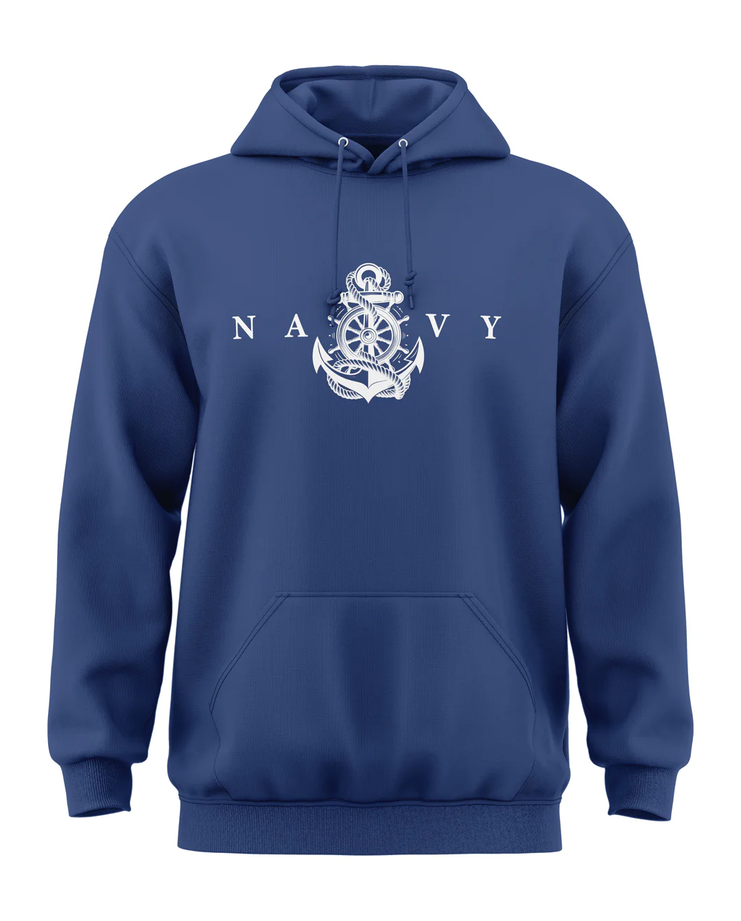 Premium Biowashed Cotton Hoodie - Navy Anchor Ship Wheel Design