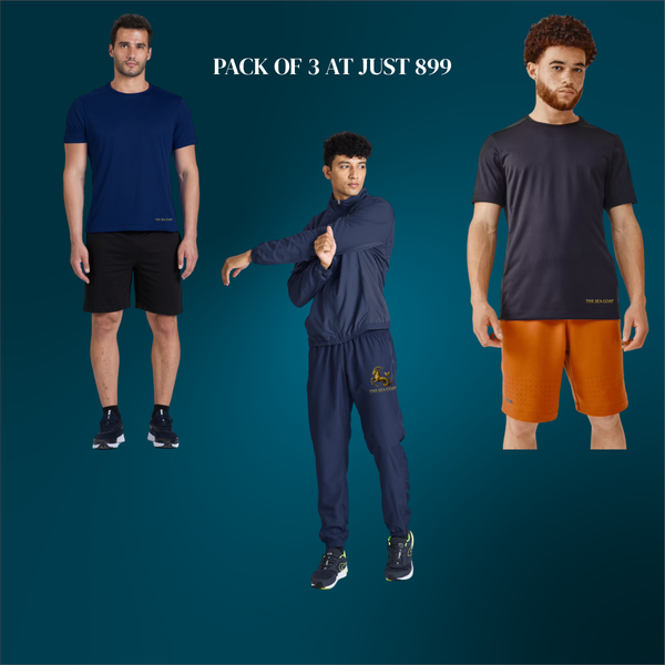 2 T-Shirts + 1 Track Pant | The Sea Goat Pack of 3 - Complete Athletic Bundle